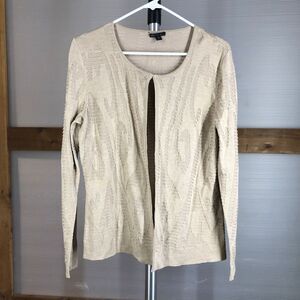 LAFAYETTE 148 New York Tan Silk Blend Lightweight Front Clasp Cardigan Sz M‎